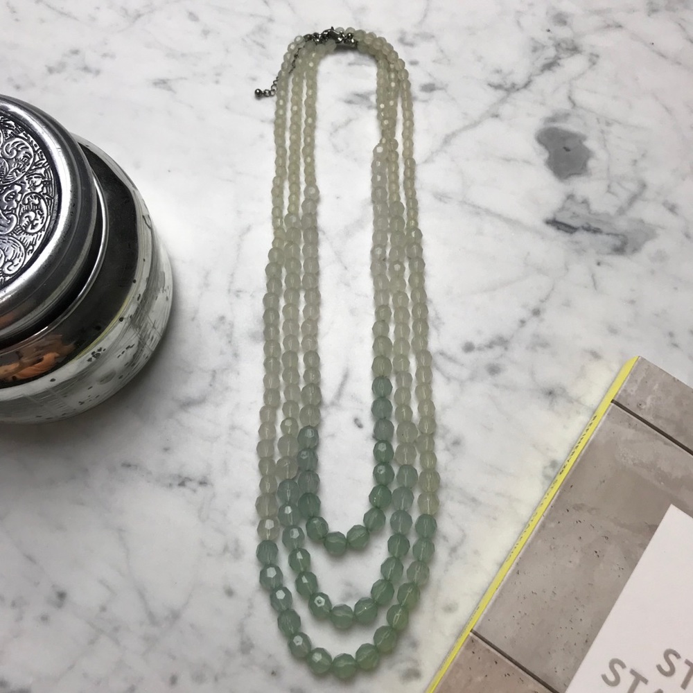 Mint Green Round Beaded Triple-Strand Necklace